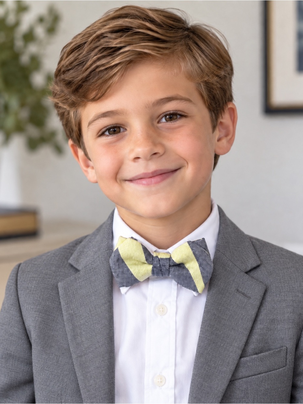 NWT Bow Tie Crewcuts Boys s/m Adjustable Yellow and Gray Striped Kids Youth